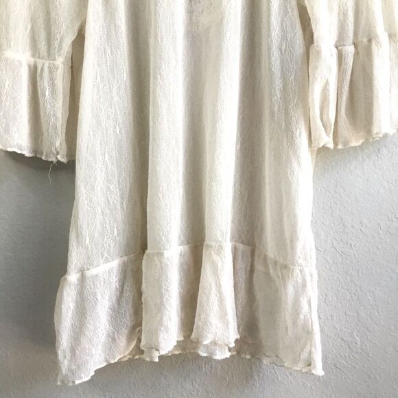 Cream embroidered lacey floaty bell sleeve tunic top bohemian boho hippie M - Picture 6 of 9